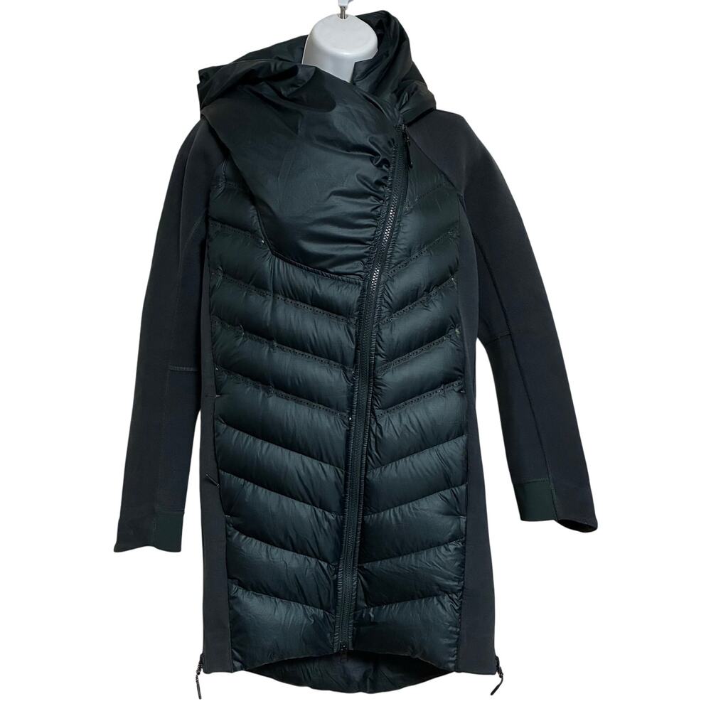 Nike Black Hooded Hybrid Duck Down knee length winter coat w/built in scarf hood